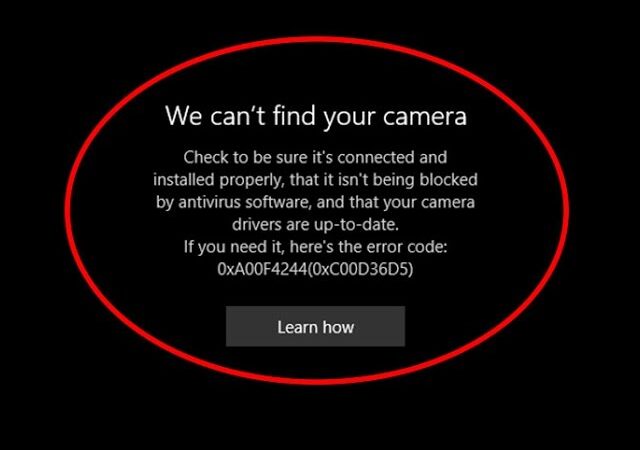 Windows Camera App Error Code 0xa00f4244