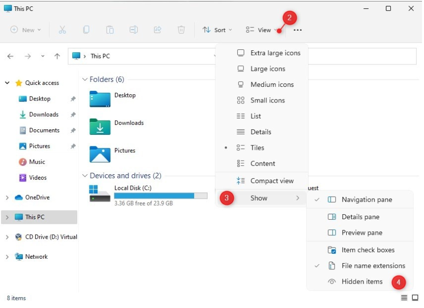 Show Hidden Files in Windows 11 settings