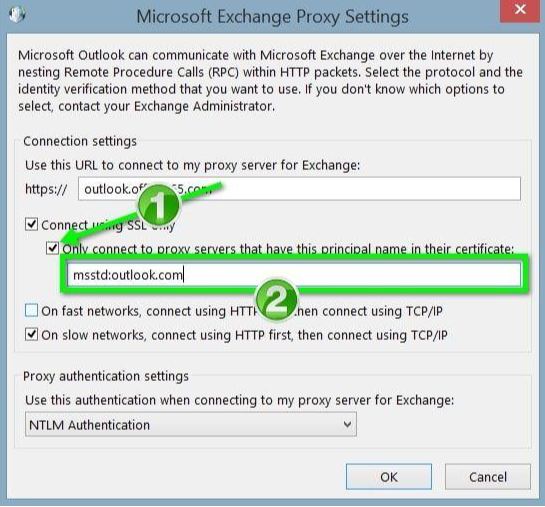 microsoft exchange proxy settings