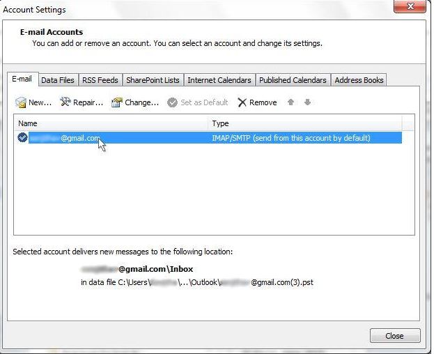 outlook account setting
